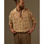 FILET LACE SHIRT, BEIGE COTTON