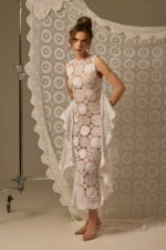CROCHETED & EMBROIDERED COLUMN DRESS, WHITE LINEN - Image 5