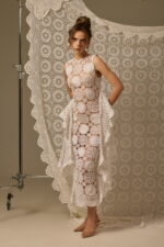 CROCHETED & EMBROIDERED COLUMN DRESS, WHITE LINEN - Image 4