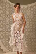 CROCHETED & EMBROIDERED COLUMN DRESS, WHITE LINEN - Image 2