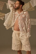 SICILIAN LACE SHORTS, BEIGE LINEN