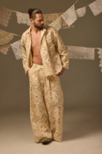 RICHELIEU CUTWORK SHIRT, BEIGE COTTON