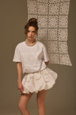 CLOUDSPUN BALLOON SKIRT, HAND-CROCHETED WHITE COTTON
