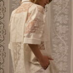 FILET LACE SHIRT, WHITE COTTON & LINEN