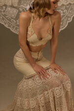 MERMAID SILHOUETTE SKIRT, CROCHETED & EMBROIDERED BEIGE COTTON - Image 3