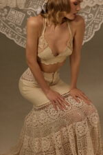 MERMAID SILHOUETTE SKIRT, CROCHETED & EMBROIDERED BEIGE COTTON - Image 4
