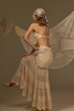 MERMAID SILHOUETTE SKIRT, CROCHETED & EMBROIDERED BEIGE COTTON