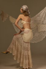 MERMAID SILHOUETTE SKIRT, CROCHETED & EMBROIDERED BEIGE COTTON - Image 2