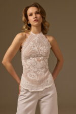 HAND-CROCHETED CROP TOP, WHITE COTTON - Image 3